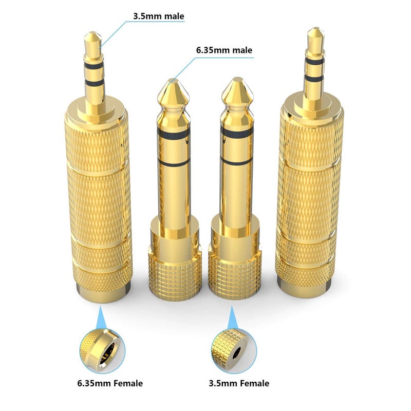 DIGITNOW Headphone Adapter 6.35mm (1/4 Inch) Male to 3.5mm (1/8 Inch) Female and 3.5 mm Male Plug to 6.35 mm Female Jack, Audio Stereo TRS Converter Adapters (4 -Pack Gold Plated) - Image 2